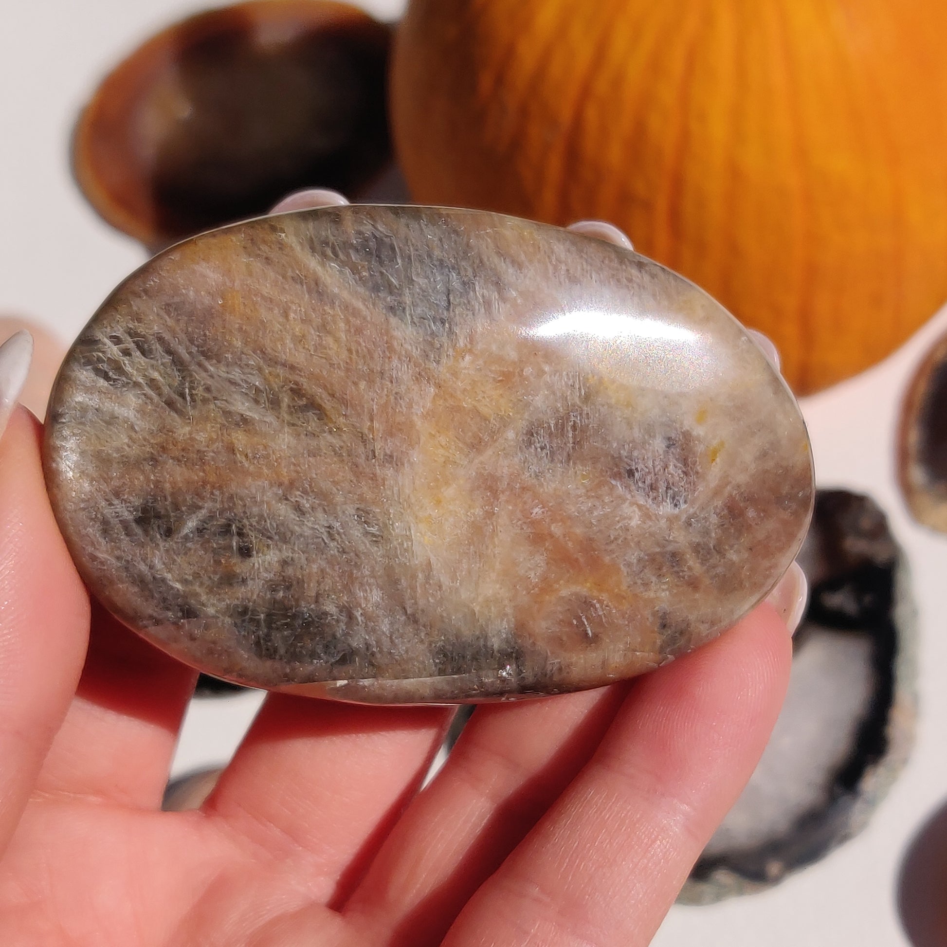 Black Moonstone Palm Stone, Flashy Black Moonstone (#30) - Simply Affinity