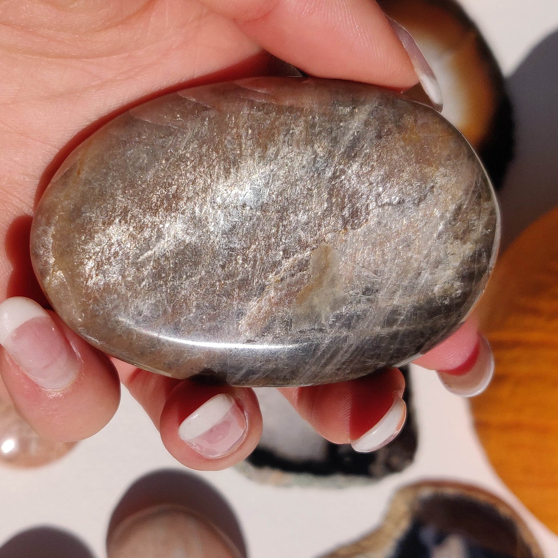 Black Moonstone Palm Stone, Flashy Black Moonstone (#30) - Simply Affinity