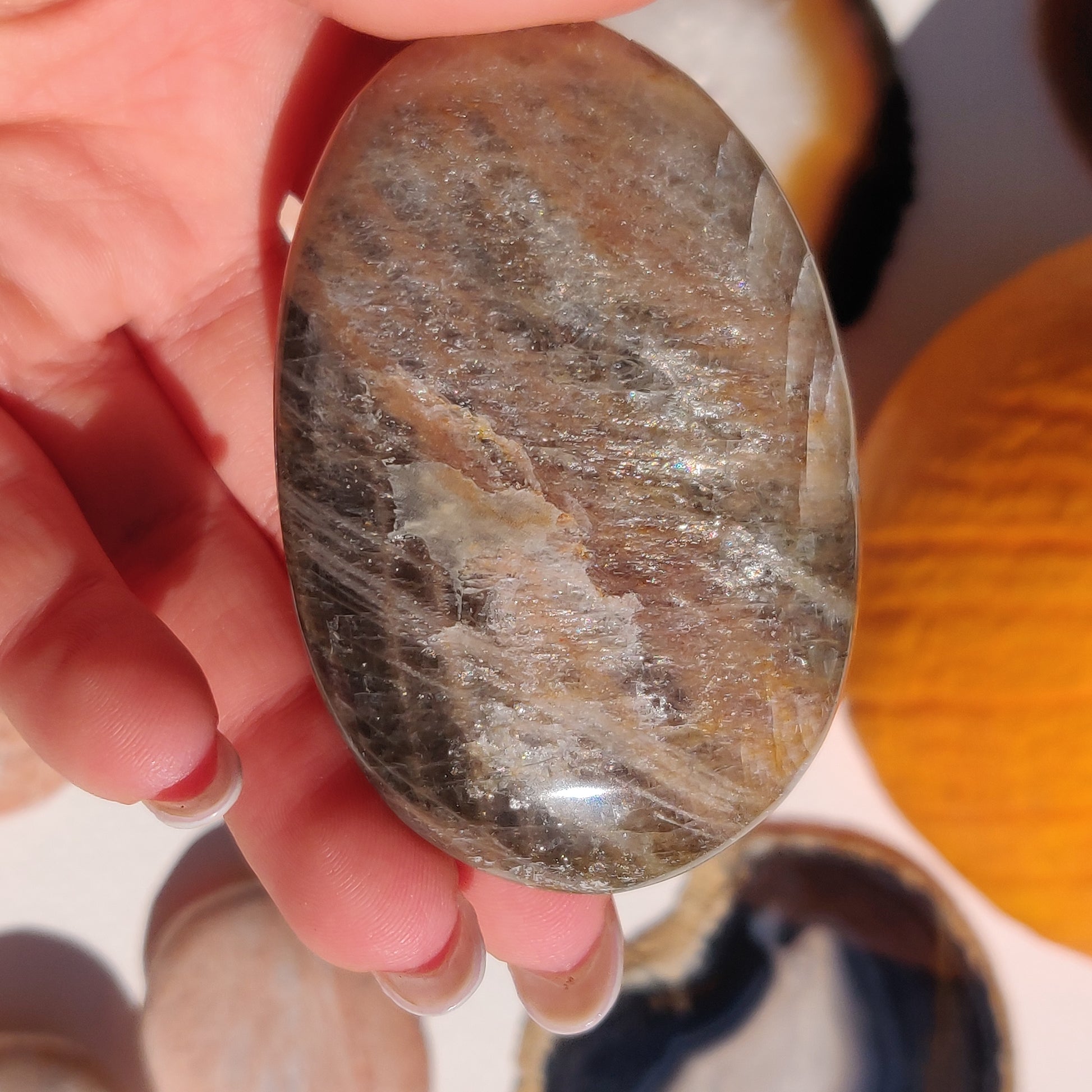 Black Moonstone Palm Stone, Flashy Black Moonstone (#30) - Simply Affinity