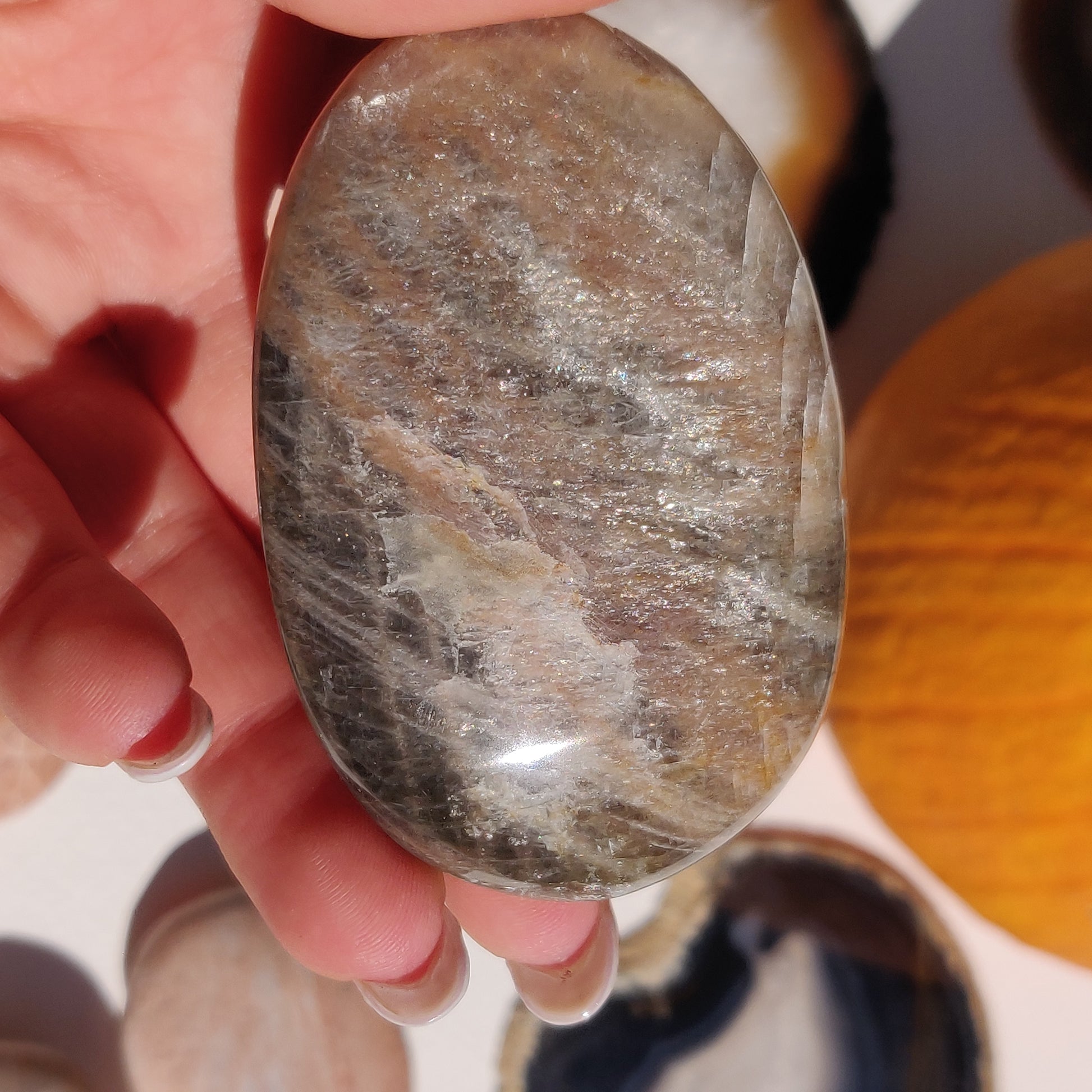 Black Moonstone Palm Stone, Flashy Black Moonstone (#30) - Simply Affinity