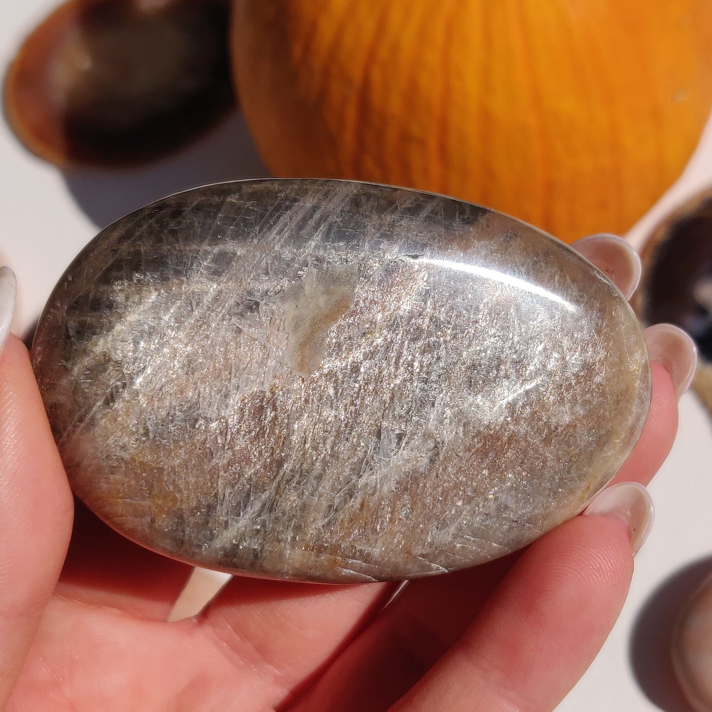 Black Moonstone Palm Stone, Flashy Black Moonstone (#30) - Simply Affinity