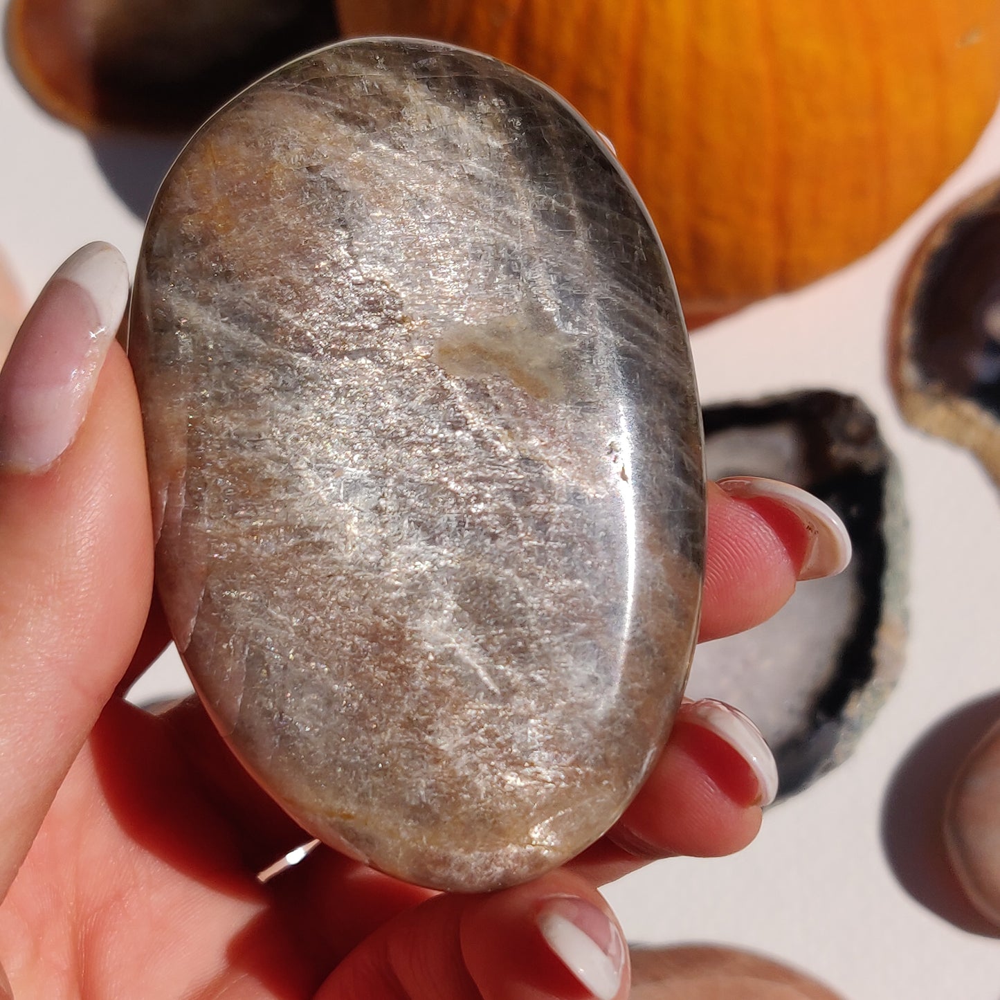 Black Moonstone Palm Stone, Flashy Black Moonstone (#30) - Simply Affinity