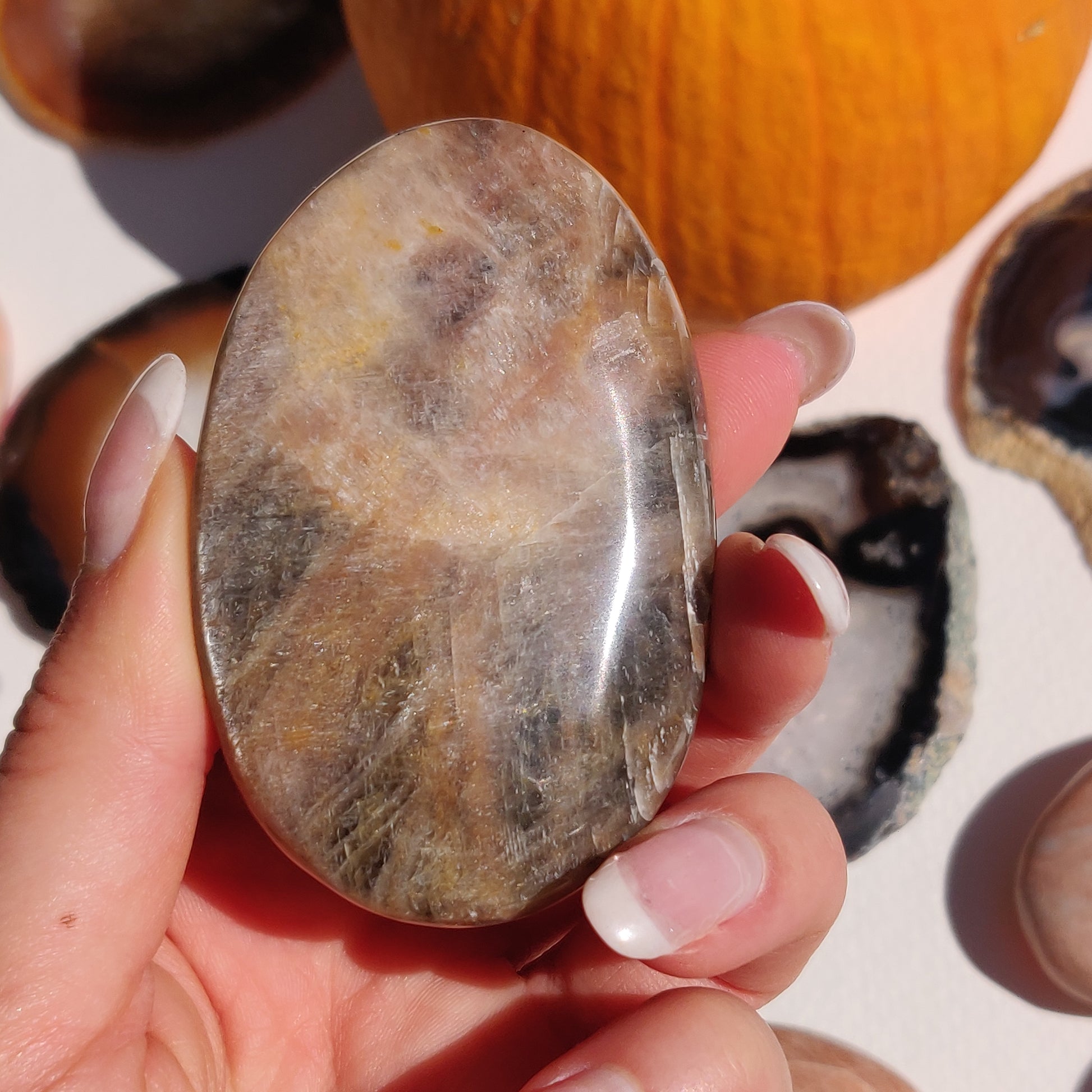 Black Moonstone Palm Stone, Flashy Black Moonstone (#30) - Simply Affinity