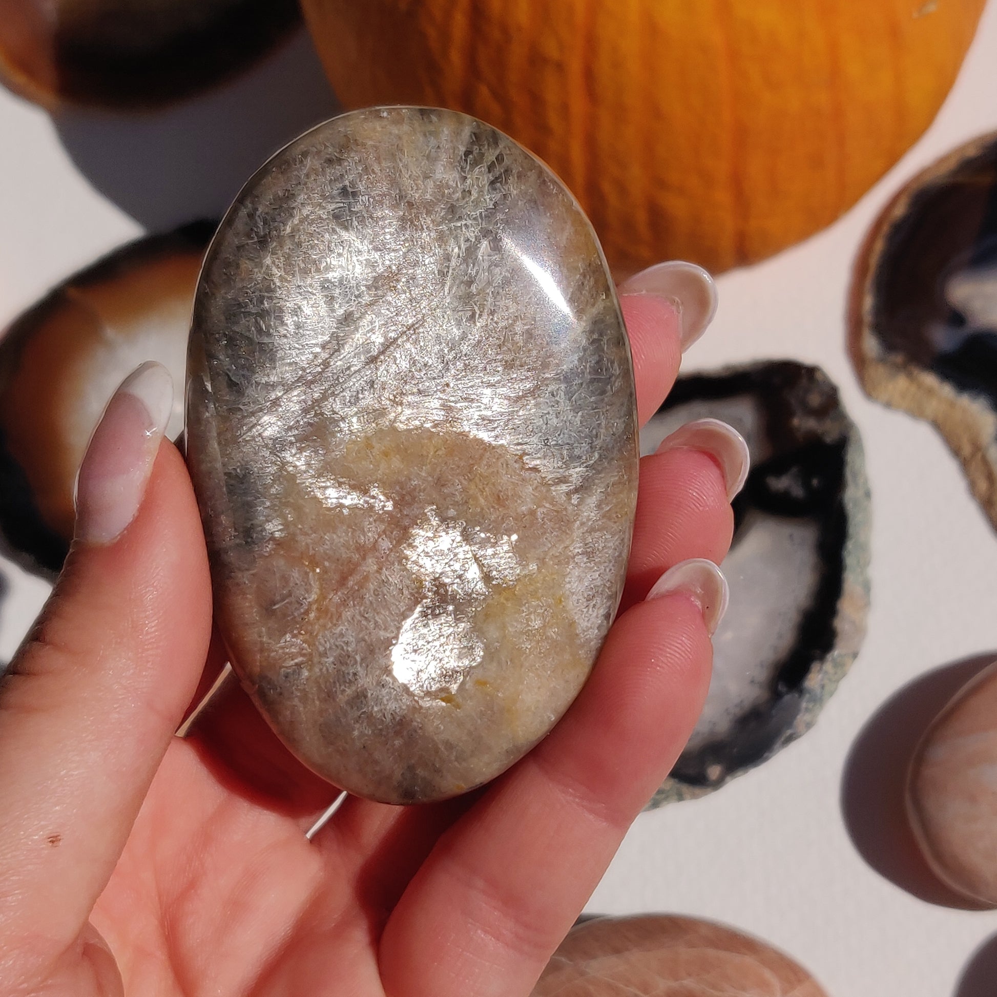 Black Moonstone Palm Stone, Flashy Black Moonstone (#30) - Simply Affinity