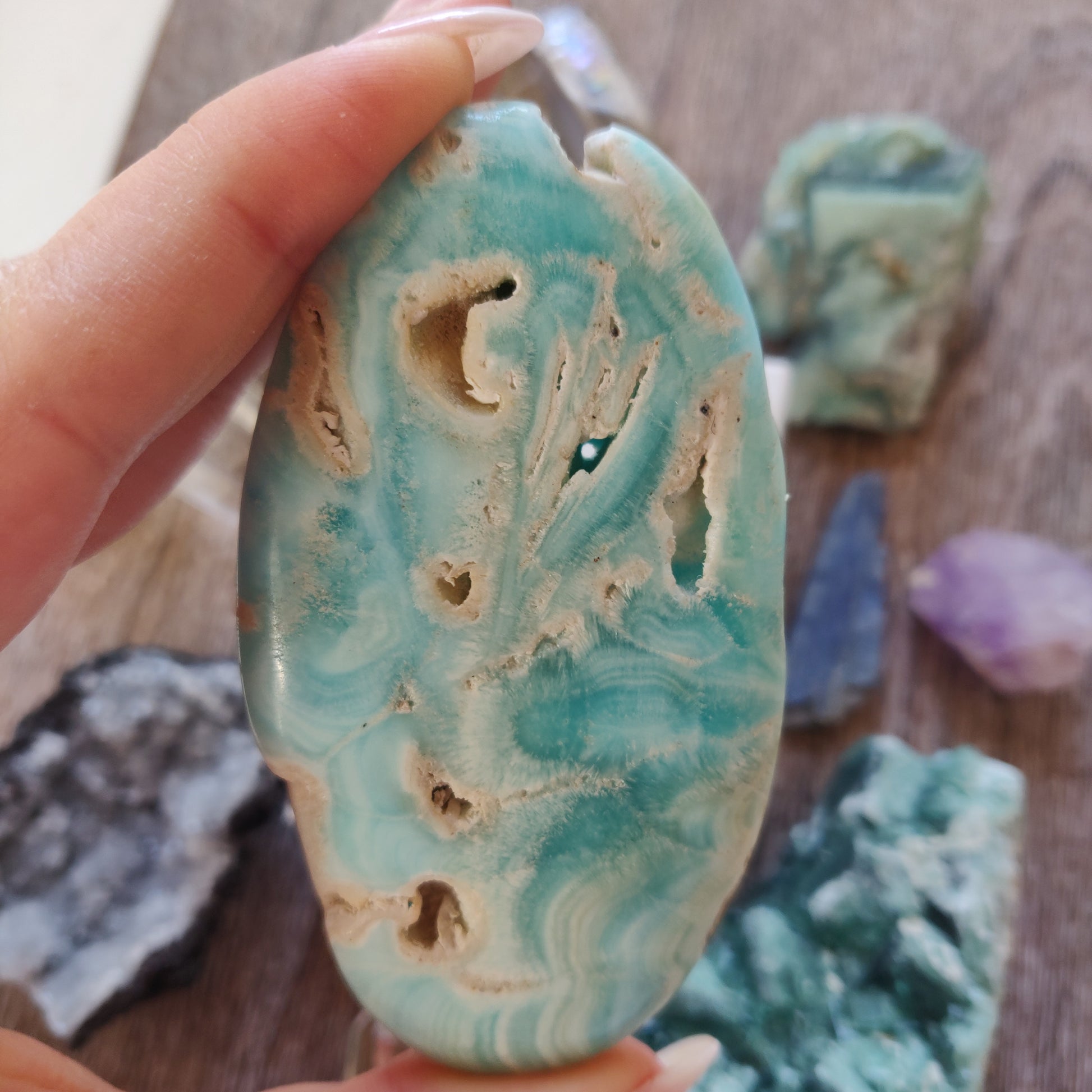 Blue Aragonite Palm Stone (#8) - Simply Affinity
