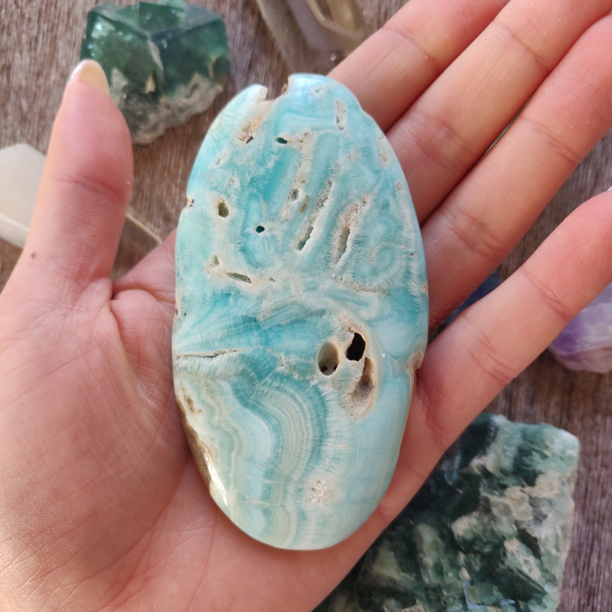 Blue Aragonite Palm Stone (#8) - Simply Affinity