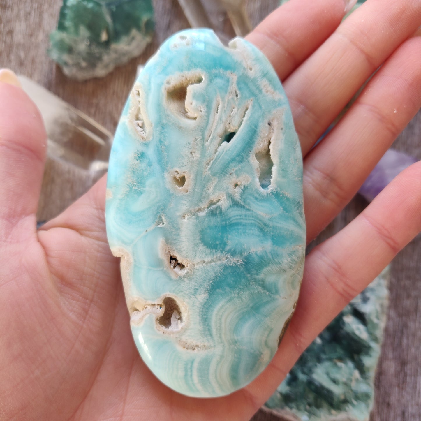 Blue Aragonite Palm Stone (#8) - Simply Affinity