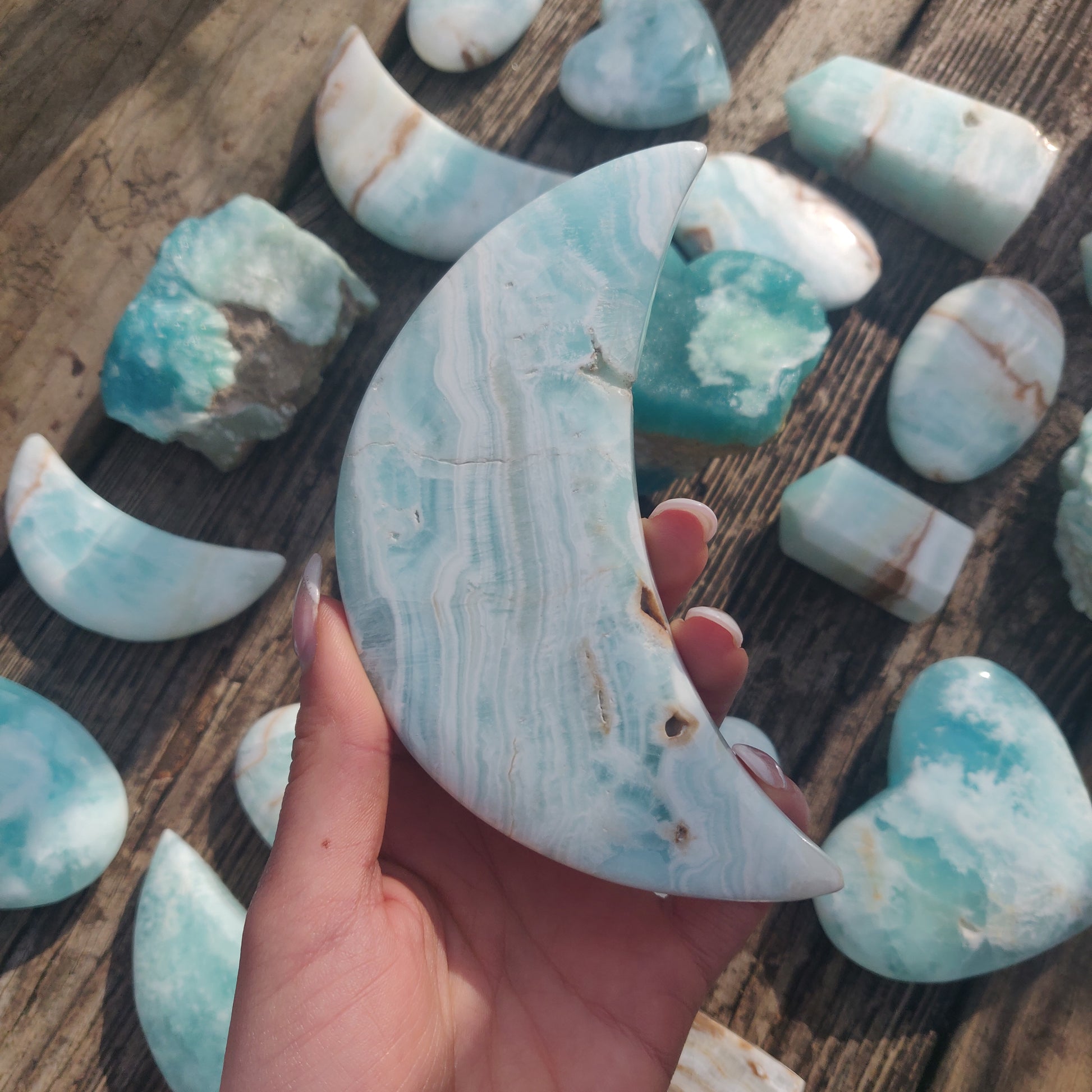 Caribbean Blue Calcite Moon (#1) - Simply Affinity