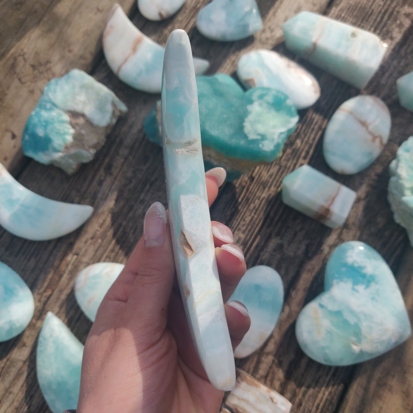 Caribbean Blue Calcite Moon (#1) - Simply Affinity