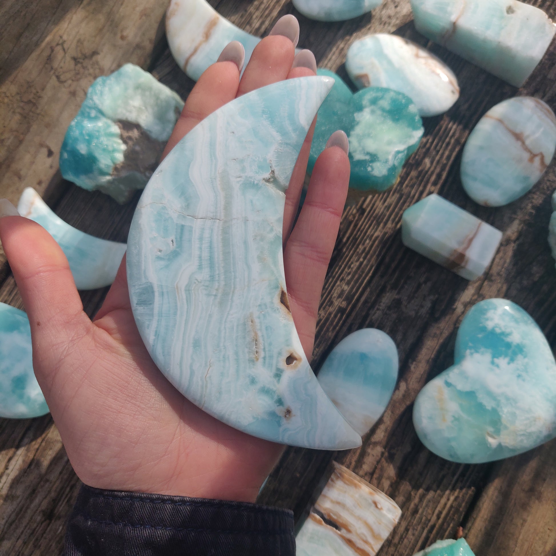 Caribbean Blue Calcite Moon (#1) - Simply Affinity