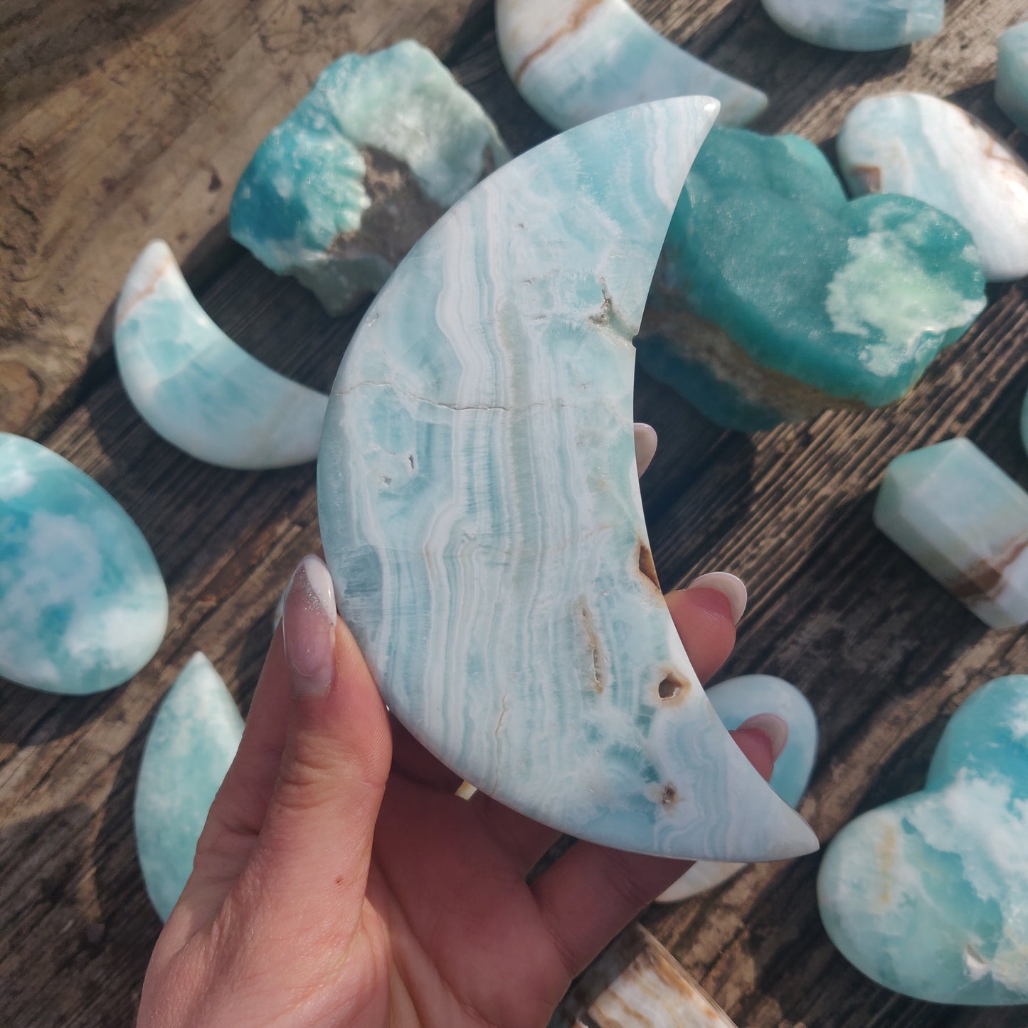 Caribbean Blue Calcite Moon (#1) - Simply Affinity