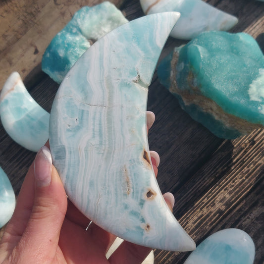 Caribbean Blue Calcite Moon (#1) - Simply Affinity