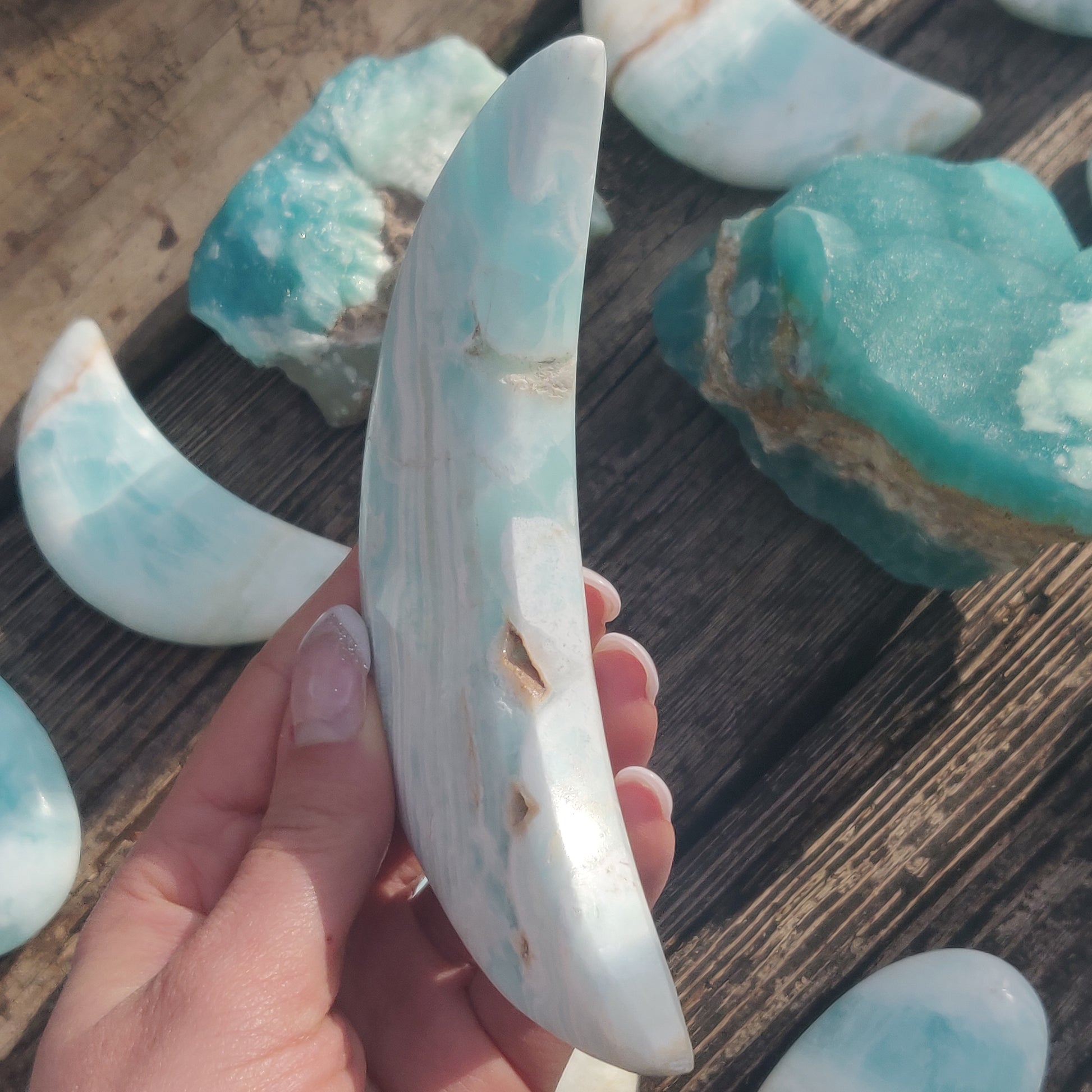Caribbean Blue Calcite Moon (#1) - Simply Affinity