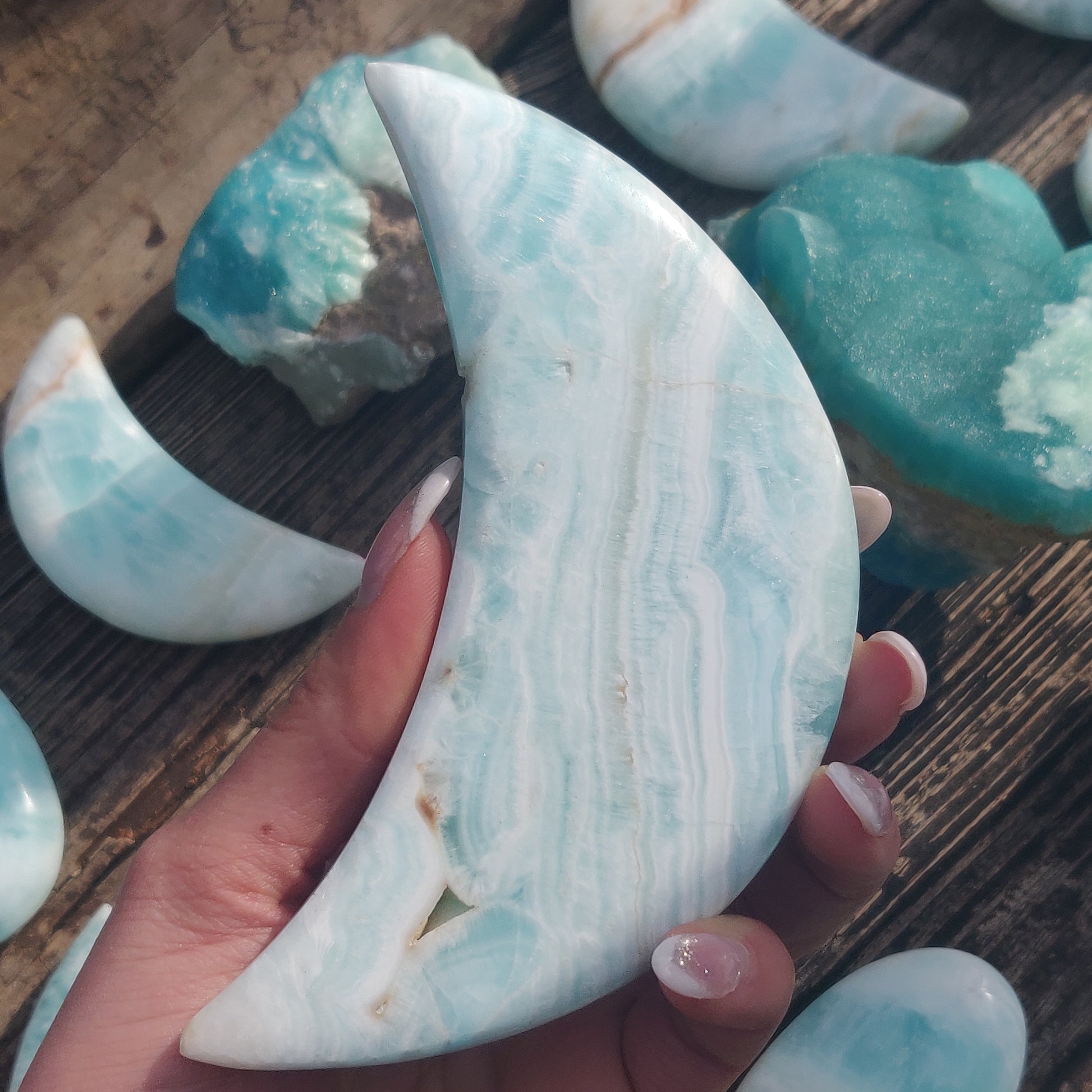 Caribbean Blue Calcite Moon (#1) - Simply Affinity