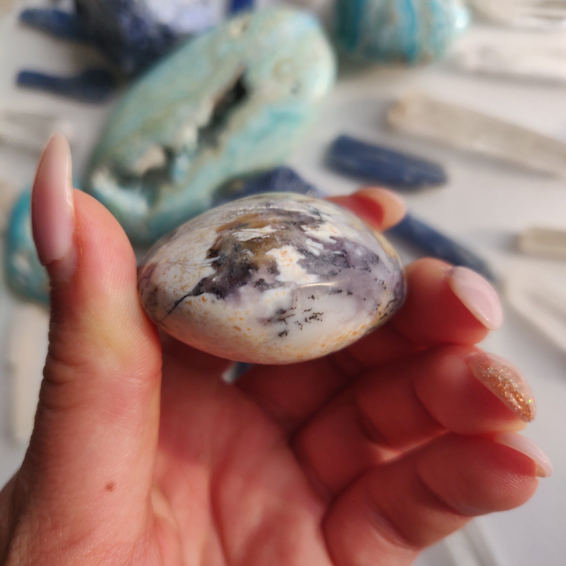 Purple Dendritic Opal Palm Stone (#44A) - Simply Affinity