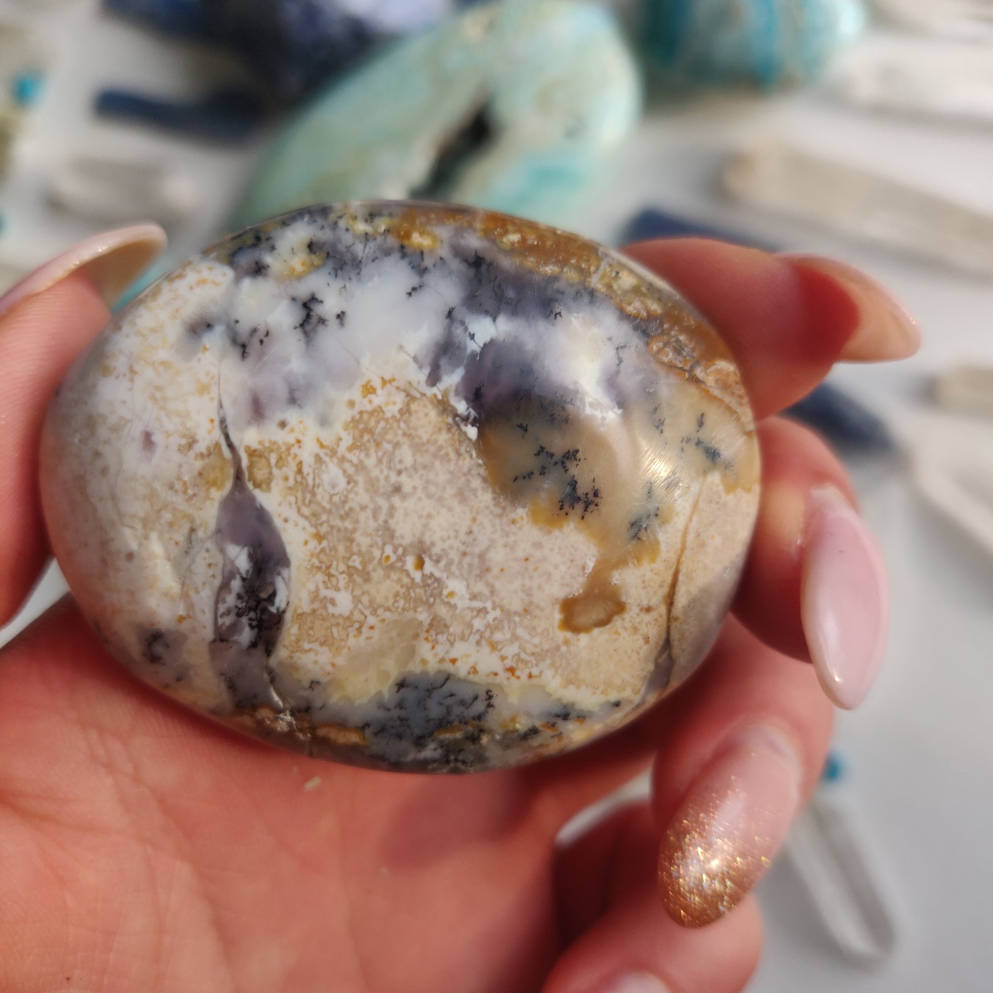 Purple Dendritic Opal Palm Stone (#44A) - Simply Affinity