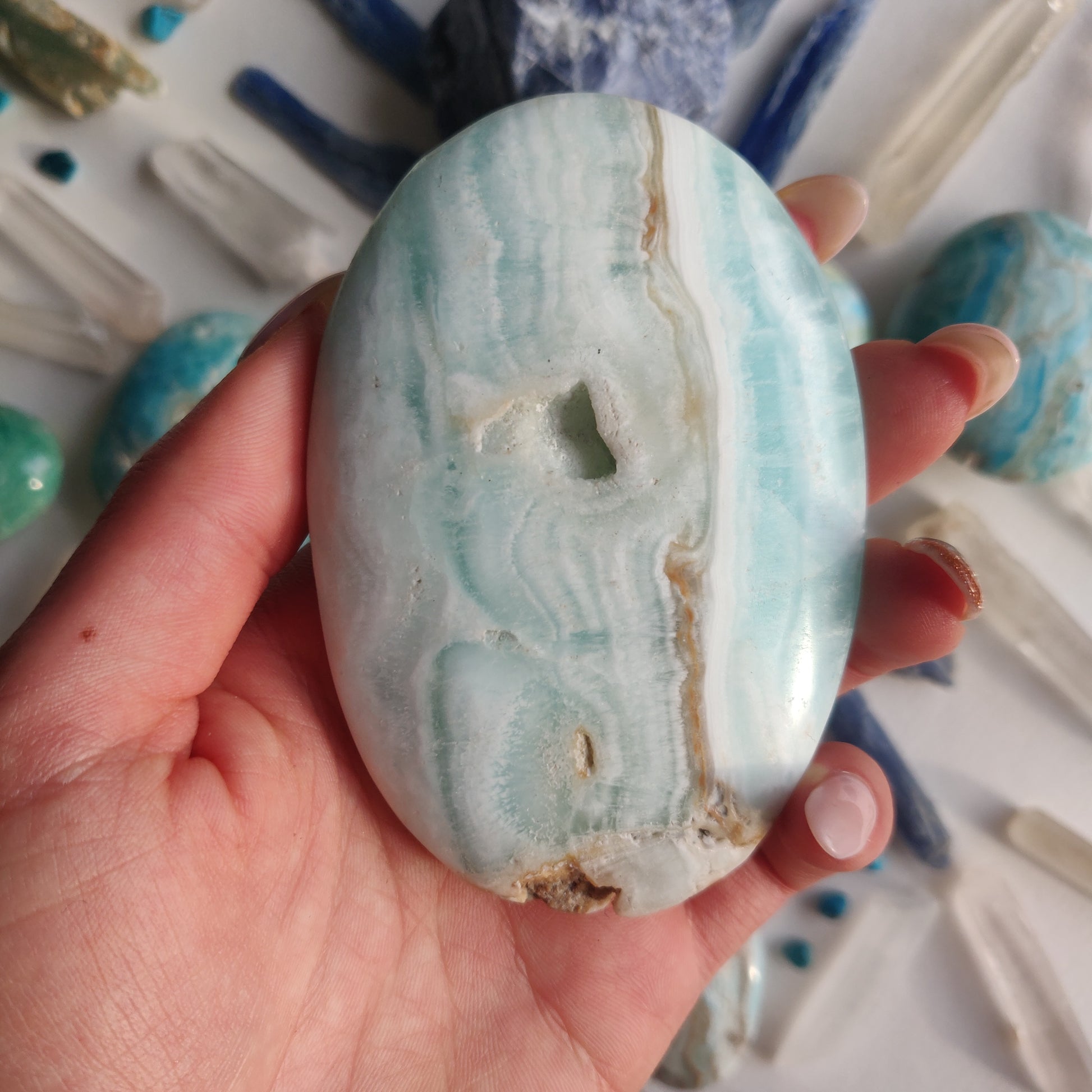 Caribbean Blue Calcite Palm Stone (#7) - Simply Affinity