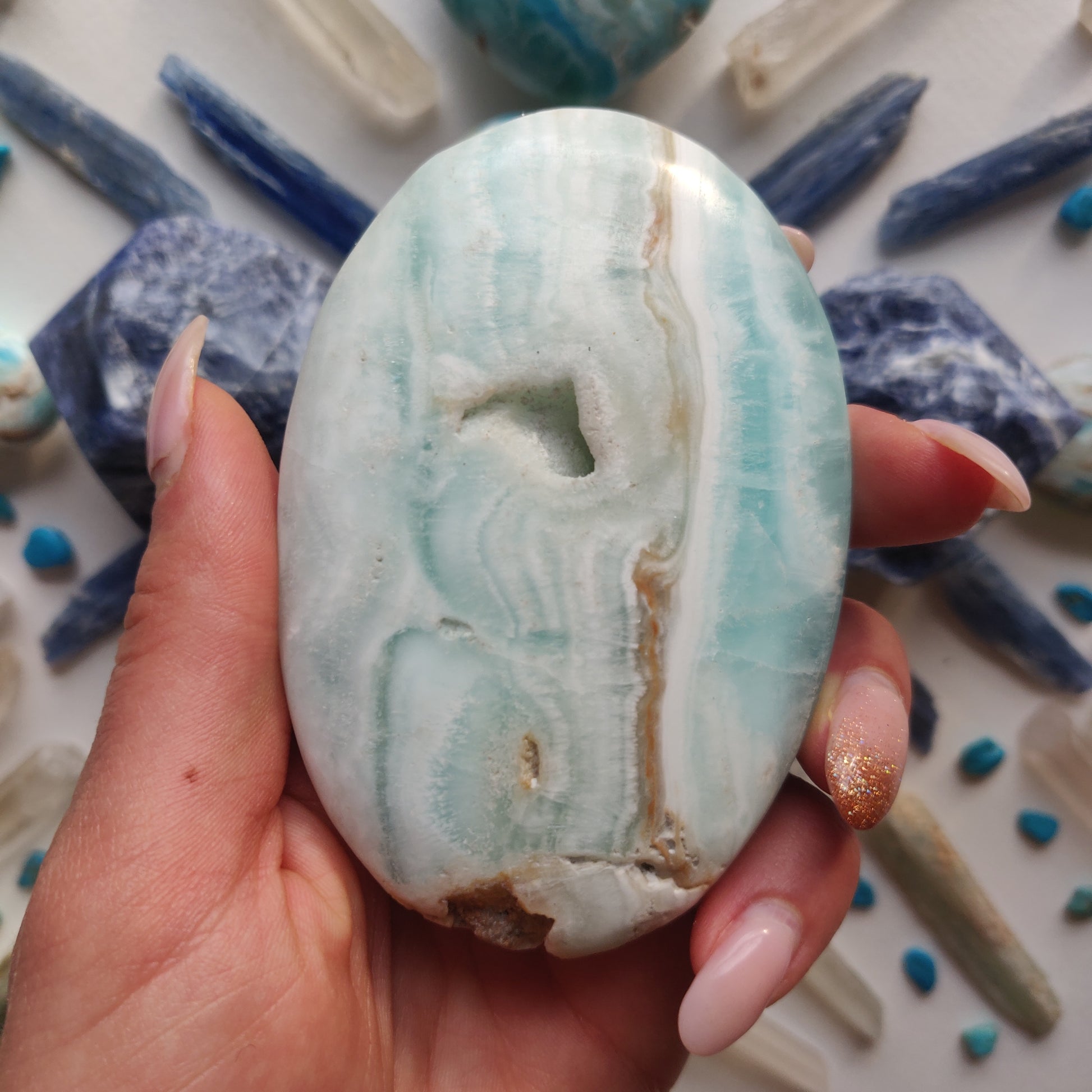 Caribbean Blue Calcite Palm Stone (#7) - Simply Affinity