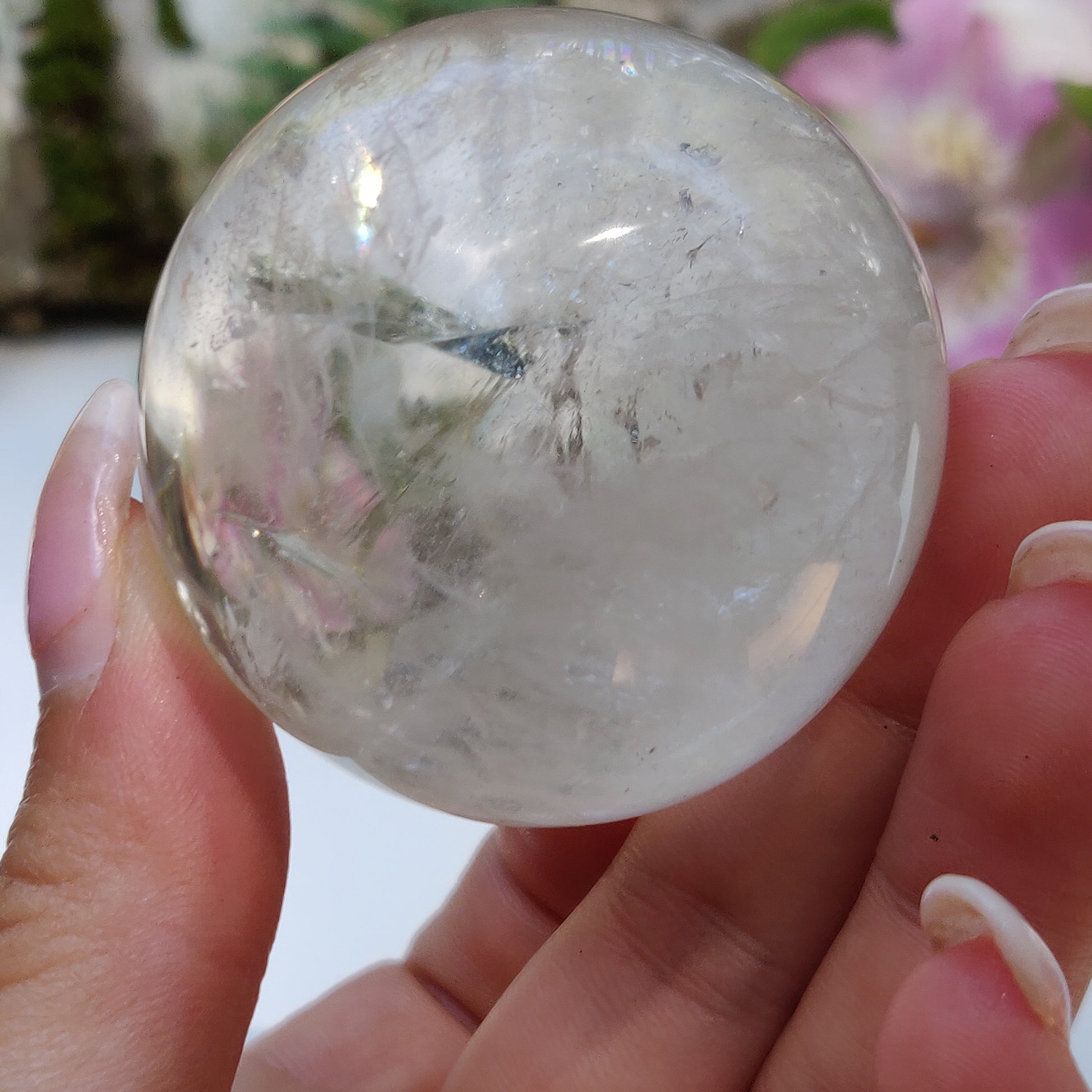 Clear Quartz Sphere with Rainbow Inclusions (#1) - Simply Affinity