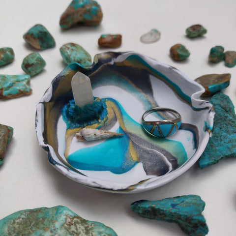 Marbled Turquoise Trinket Dish with Quartz - Simply Affinity