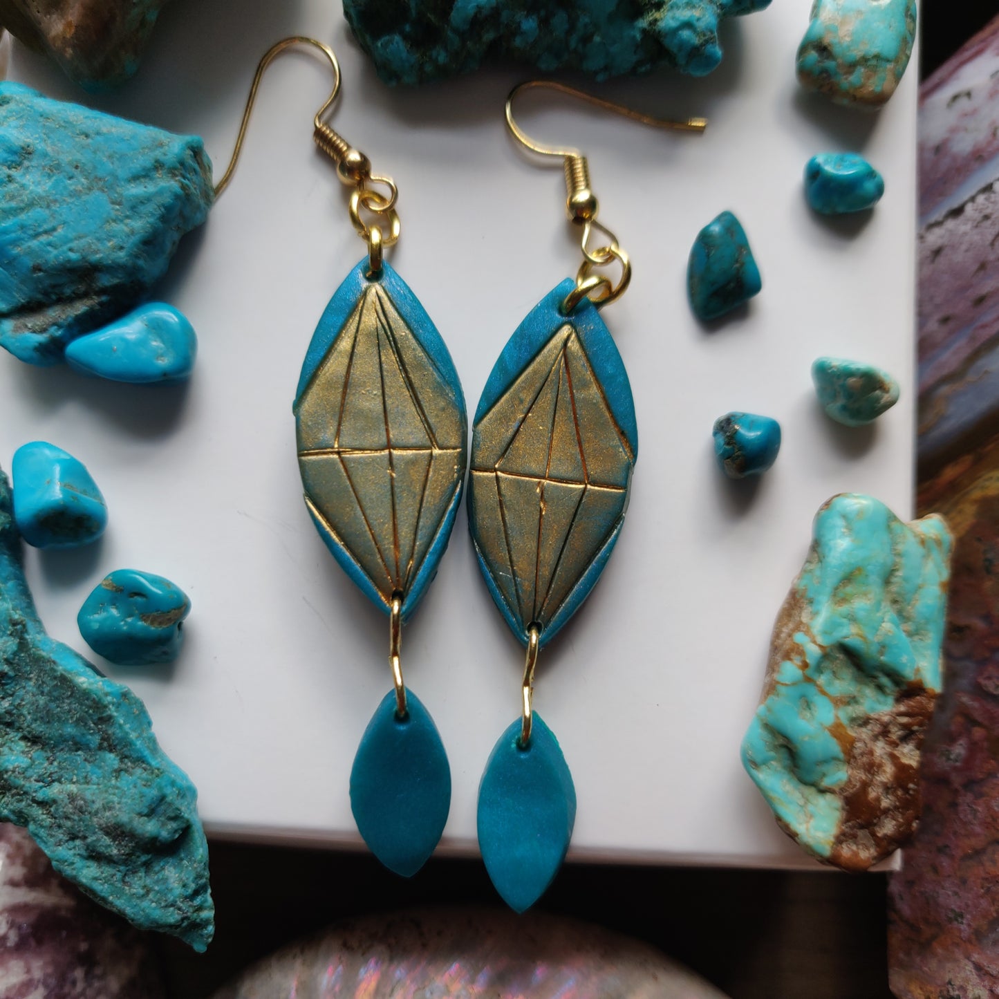 Handmade Polymer Clay Earrings - Turquoise Gem Dangles - Ready to Ship - Simply Affinity