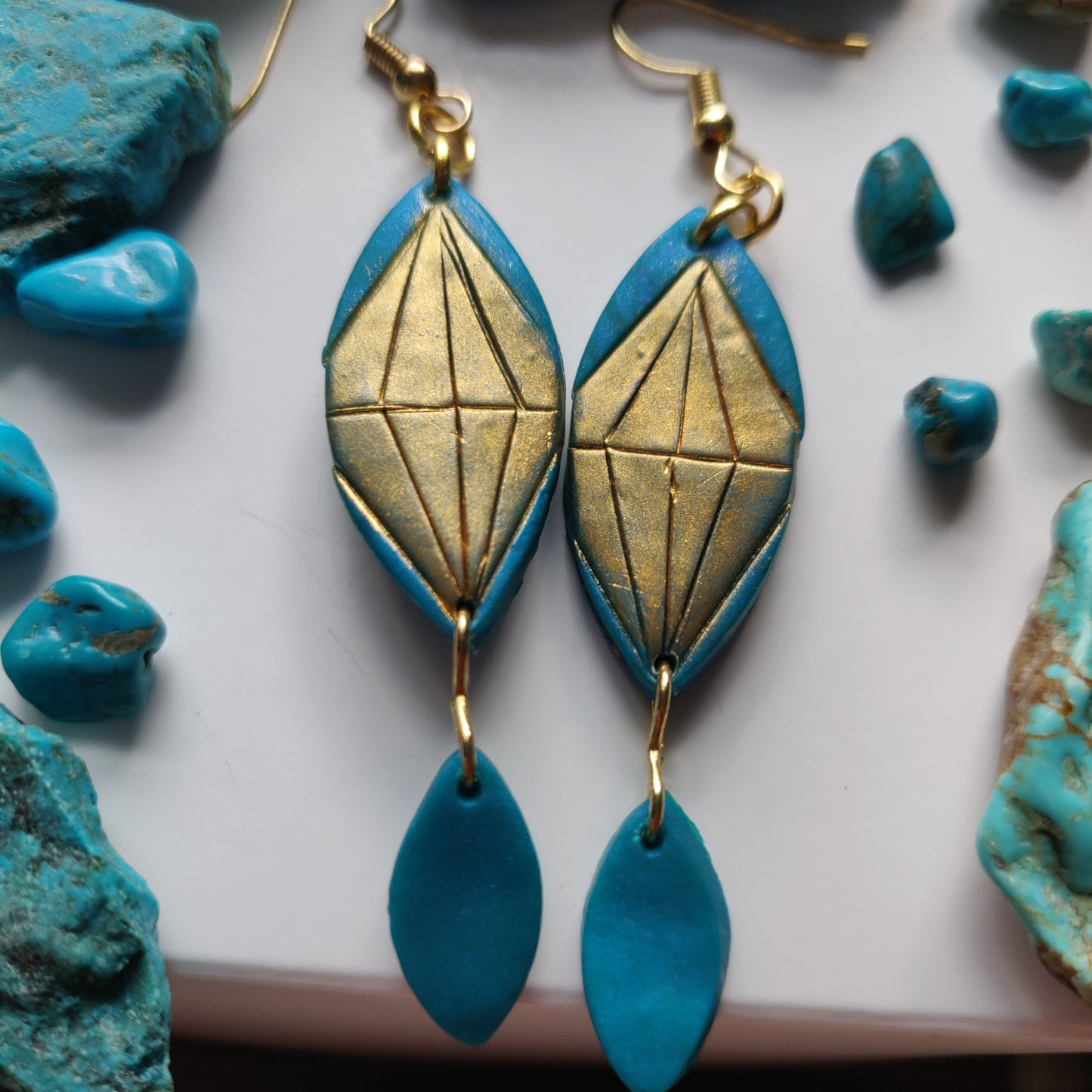 Handmade Polymer Clay Earrings - Turquoise Gem Dangles - Ready to Ship - Simply Affinity