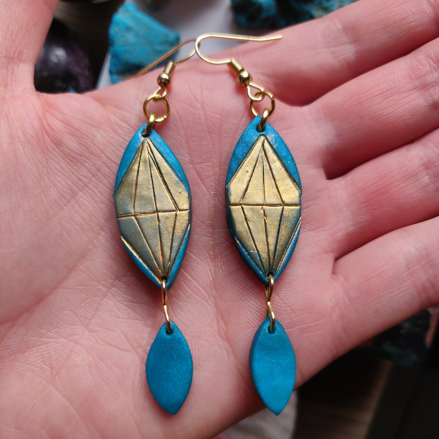 Handmade Polymer Clay Earrings - Turquoise Gem Dangles - Ready to Ship - Simply Affinity