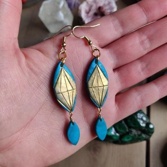 Handmade Polymer Clay Earrings - Turquoise Gem Dangles - Ready to Ship - Simply Affinity