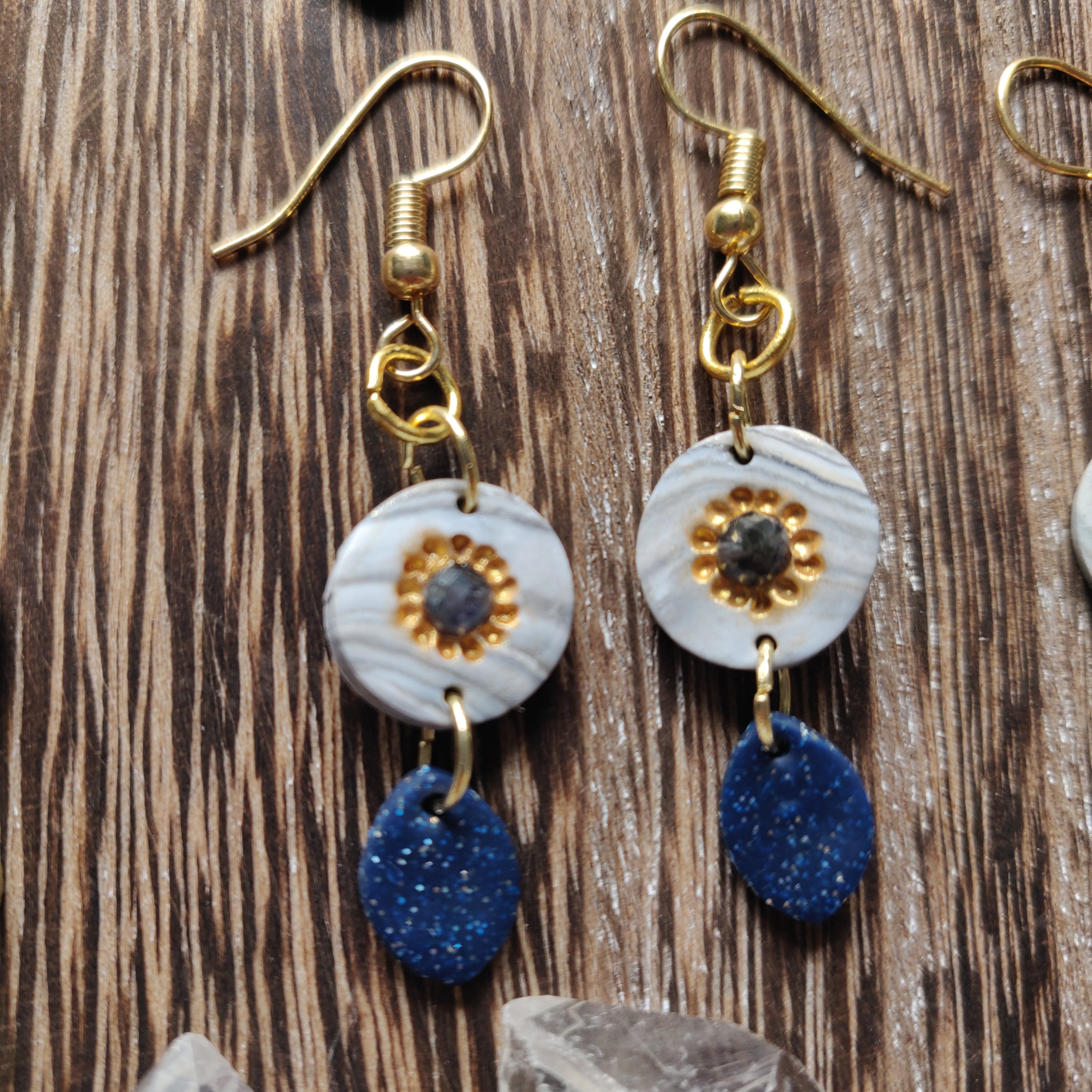 Gemstone & Polymer Clay Medallion Earrings - Ready to Ship