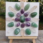 Creative Harmony - Original 3-D Crystal Grid Art with Green Aventurine, Amethyst, and Quartz Gemstones - Simply Affinity