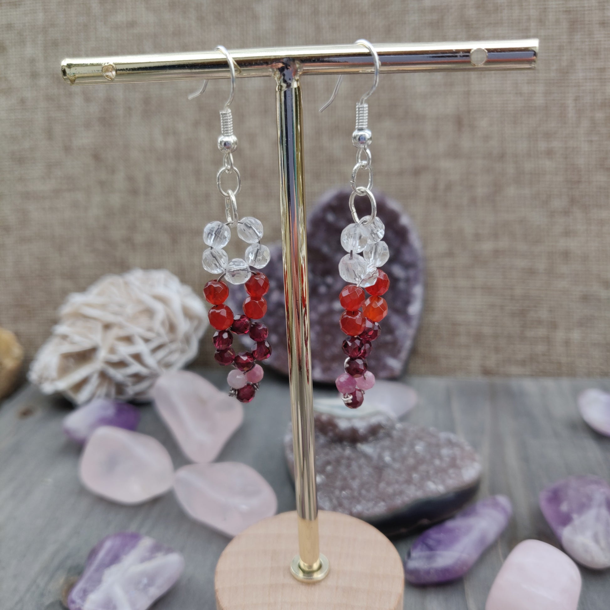 Handmade Gemstone Earrings - Clear Quartz, Carnelian, Garnet, & Pink Tourmaline - Simply Affinity