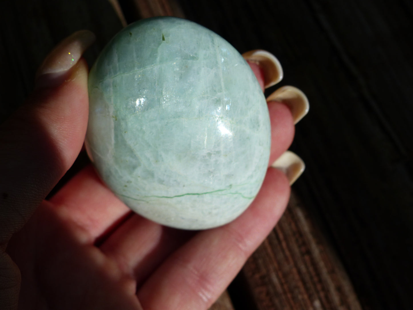 BLUE FLASH Garnierite Palm Stone (#5)