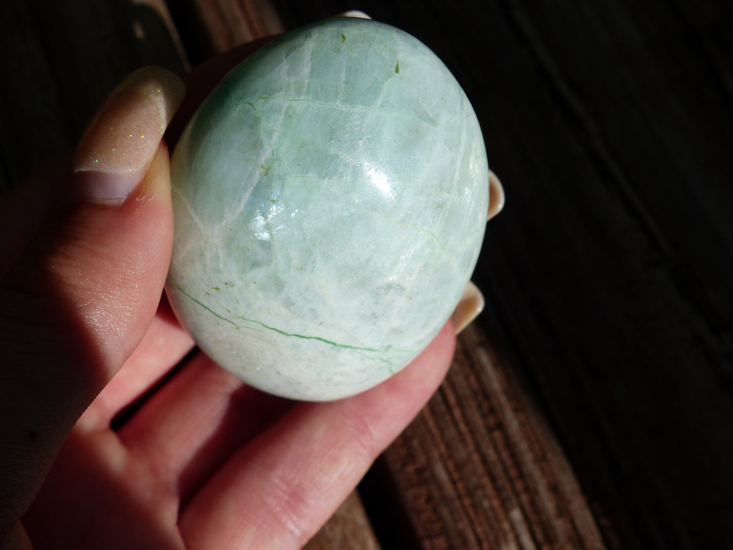 BLUE FLASH Garnierite Palm Stone (#5)