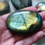 Labradorite Palm Stone, Golden Green Labradorite (#20)