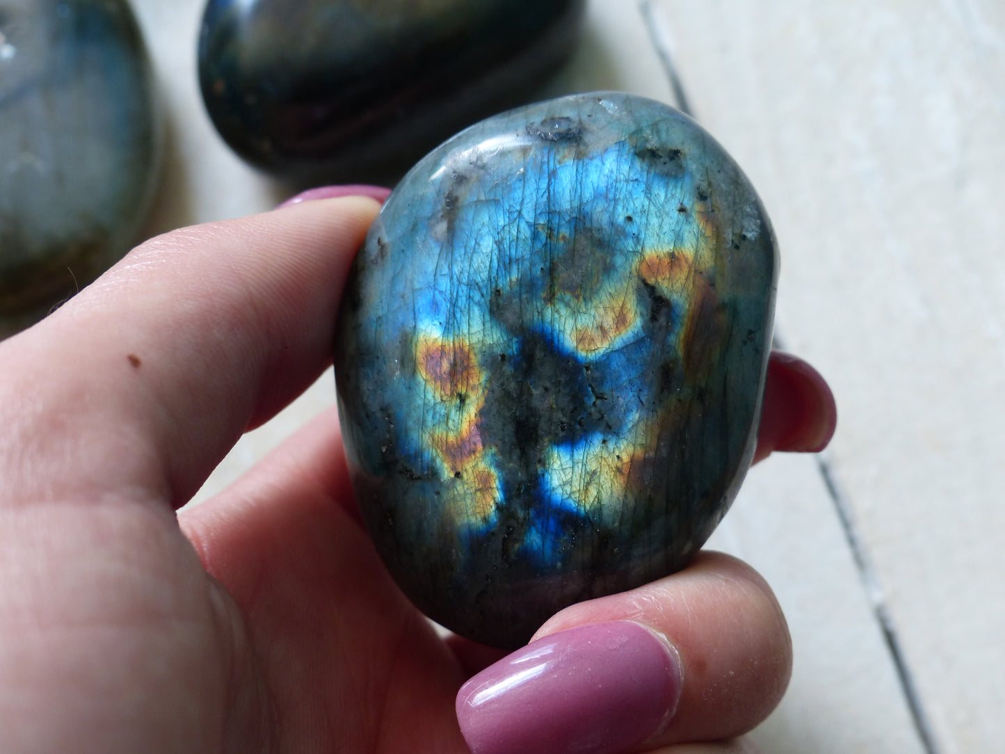 Labradorite Pocket Stone, Golden Green & Blue Labradorite (#23)