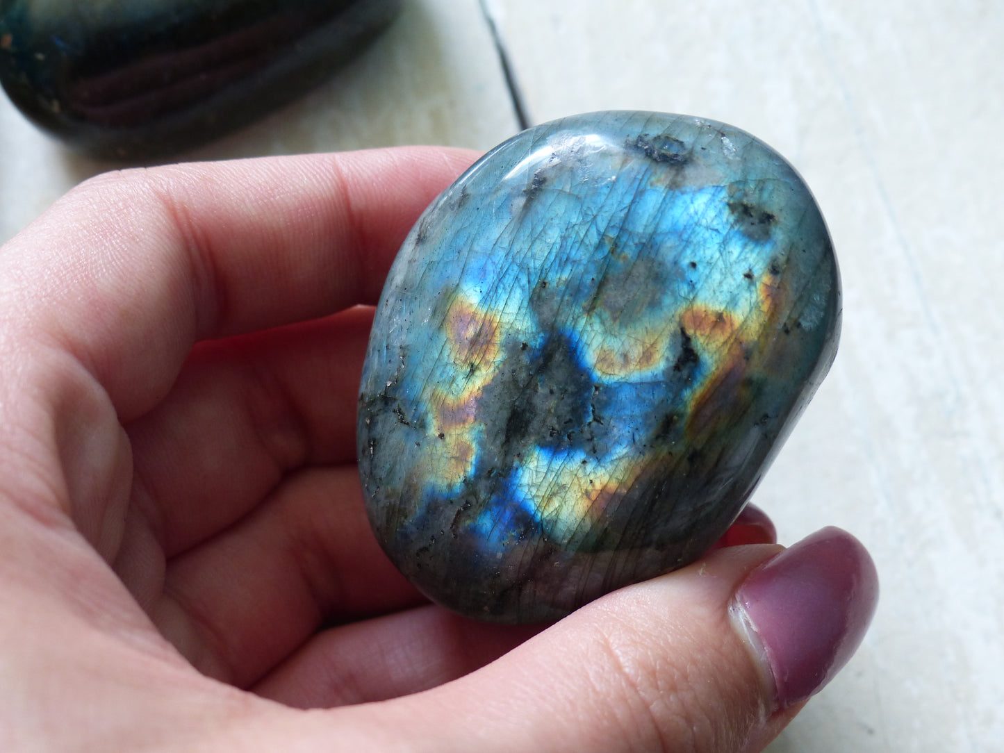 Labradorite Pocket Stone, Golden Green & Blue Labradorite (#23)