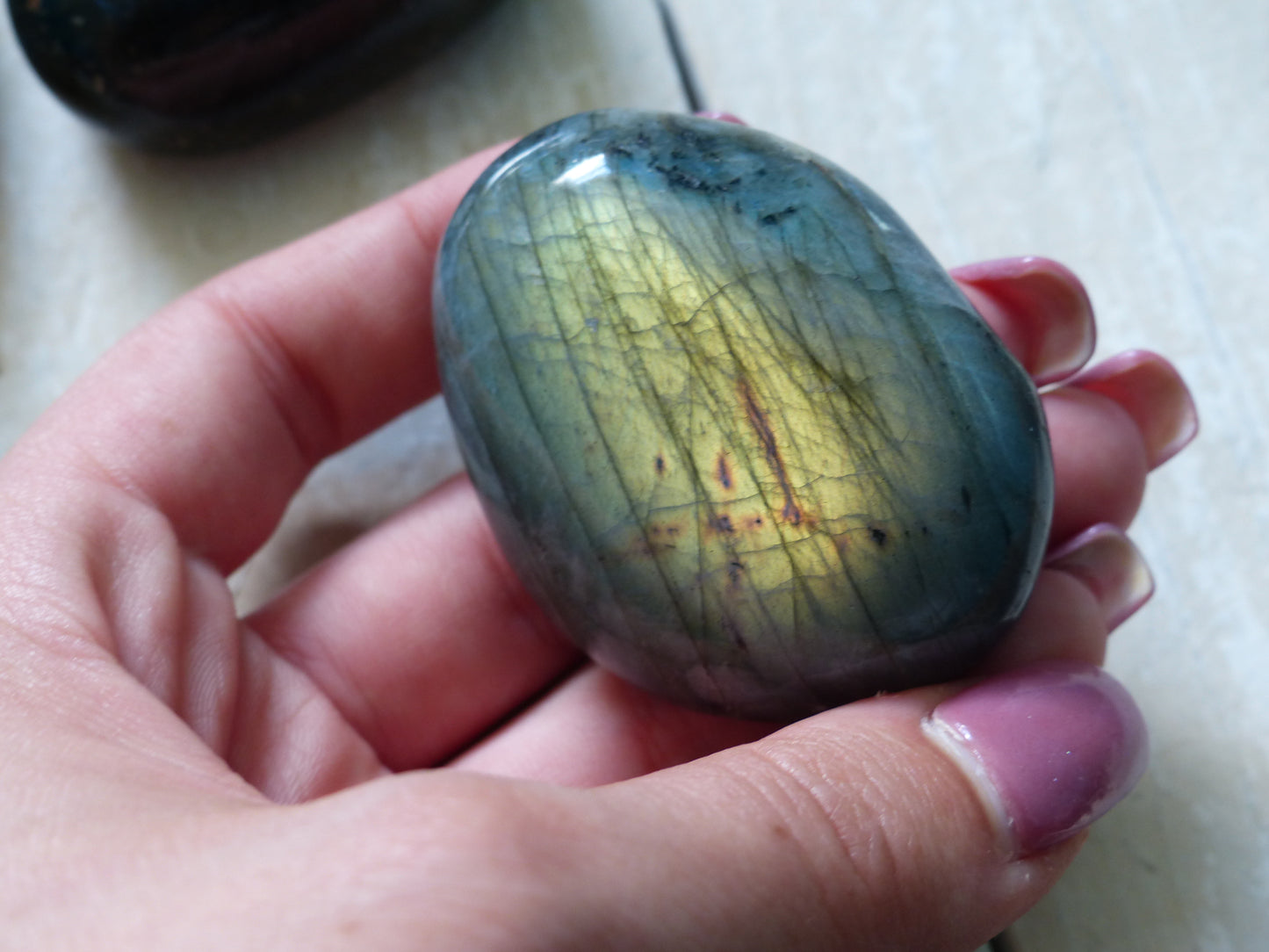 Labradorite Pocket Stone, Golden Green & Blue Labradorite (#23)