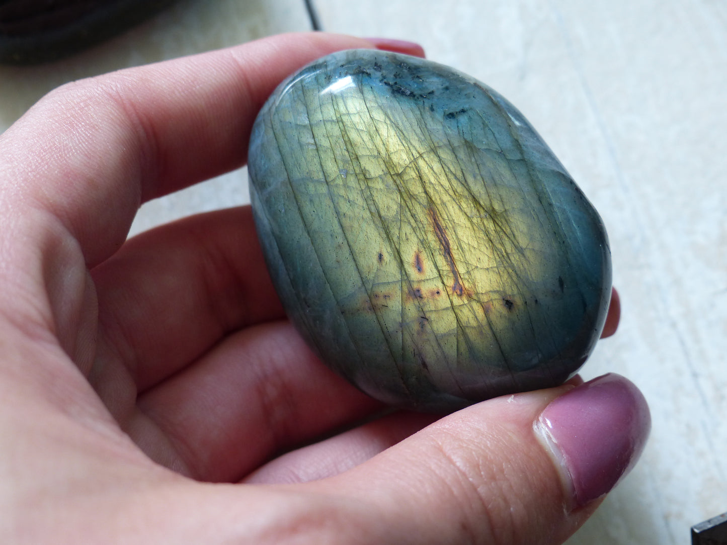 Labradorite Pocket Stone, Golden Green & Blue Labradorite (#23)