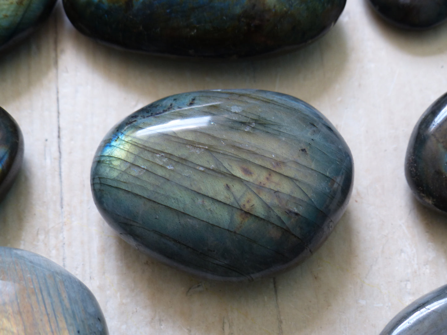 Labradorite Pocket Stone, Golden Green & Blue Labradorite (#23)