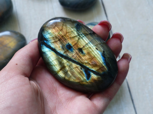 Labradorite Palm Stone, Golden Green Labradorite (#21)