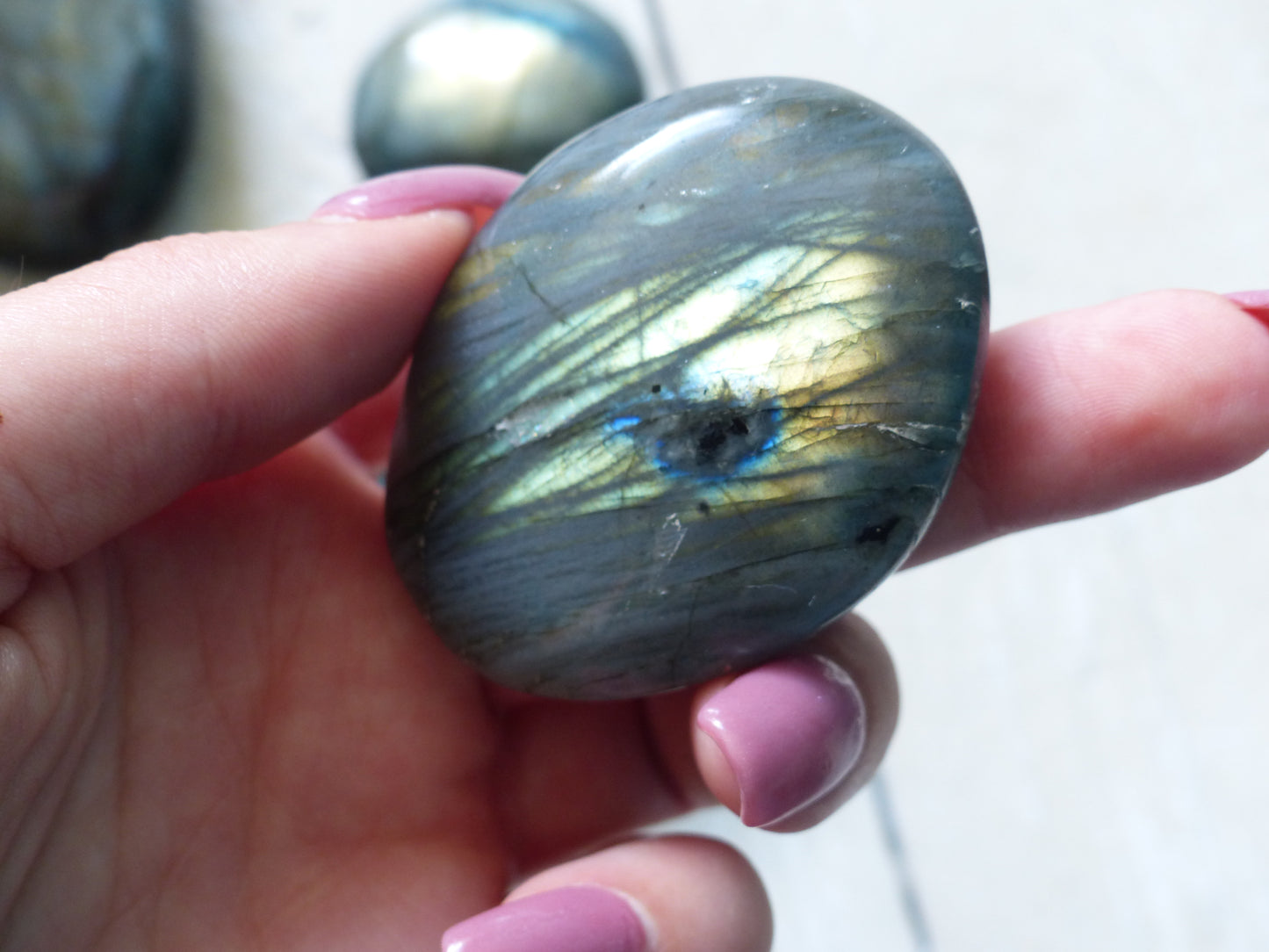 Labradorite Palm Stone, Golden Green Labradorite (#17)