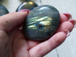 Labradorite Palm Stone, Golden Green Labradorite (#17)