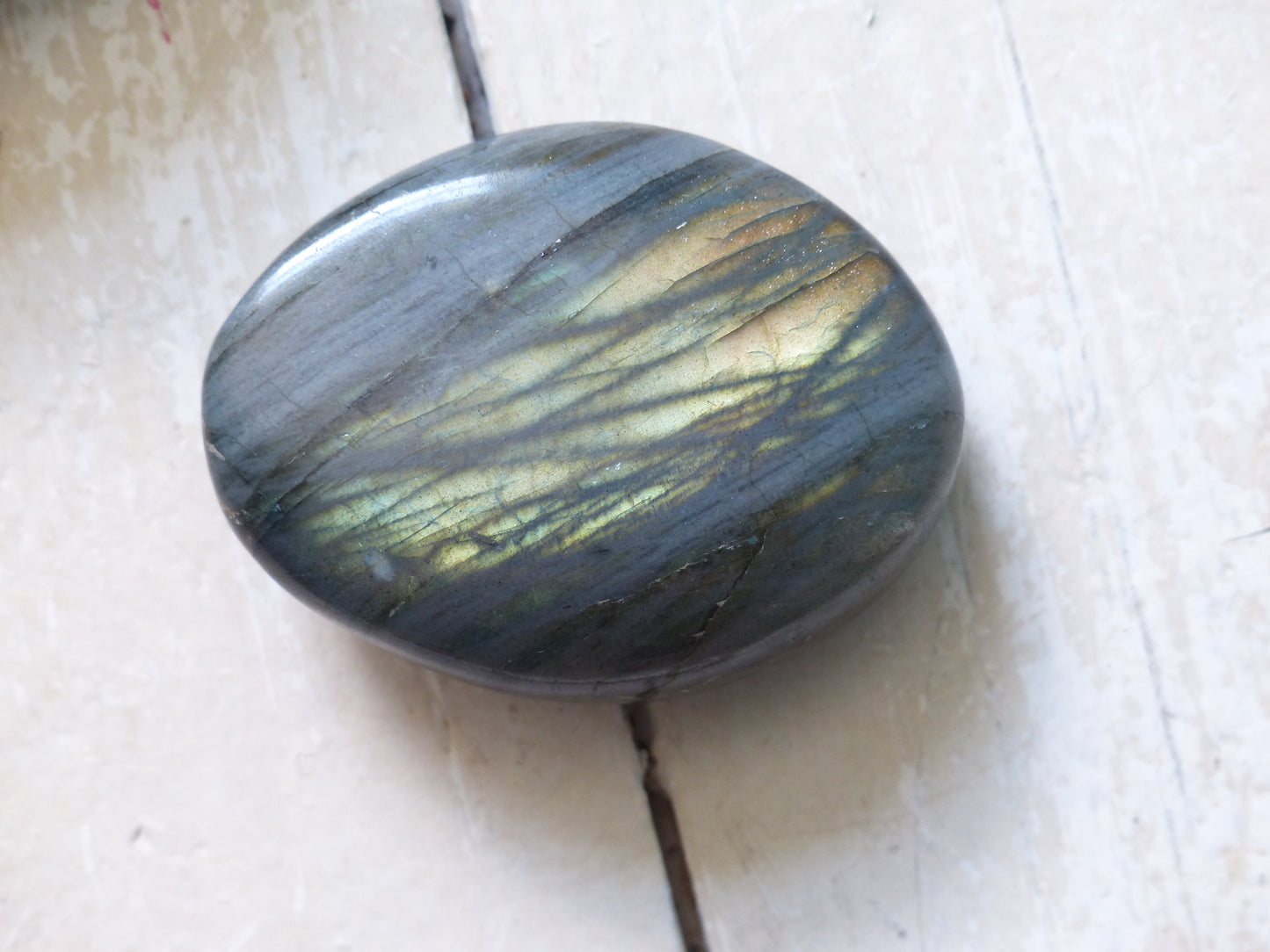 Labradorite Palm Stone, Golden Green Labradorite (#17)