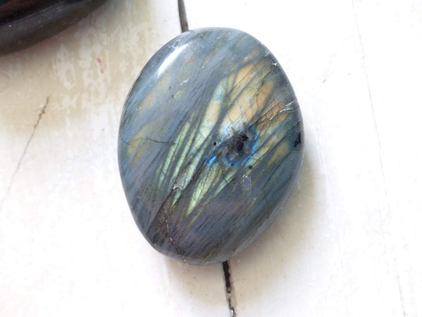 Labradorite Palm Stone, Golden Green Labradorite (#17)
