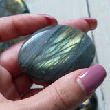 Labradorite Palm Stone, Golden Green Labradorite (#17)