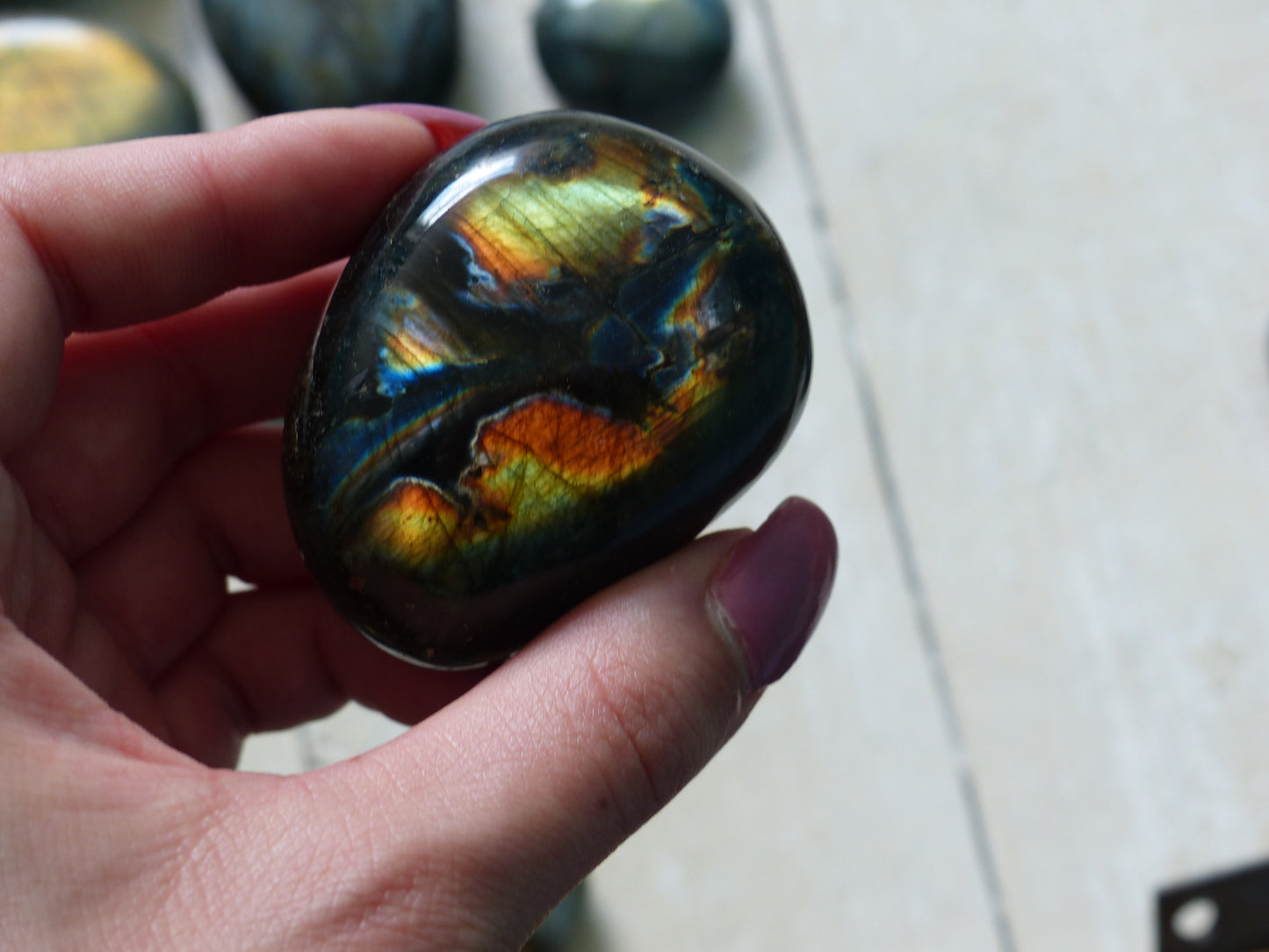 Labradorite Palm Stone, Firey Yellow & Orange Labradorite (#13)