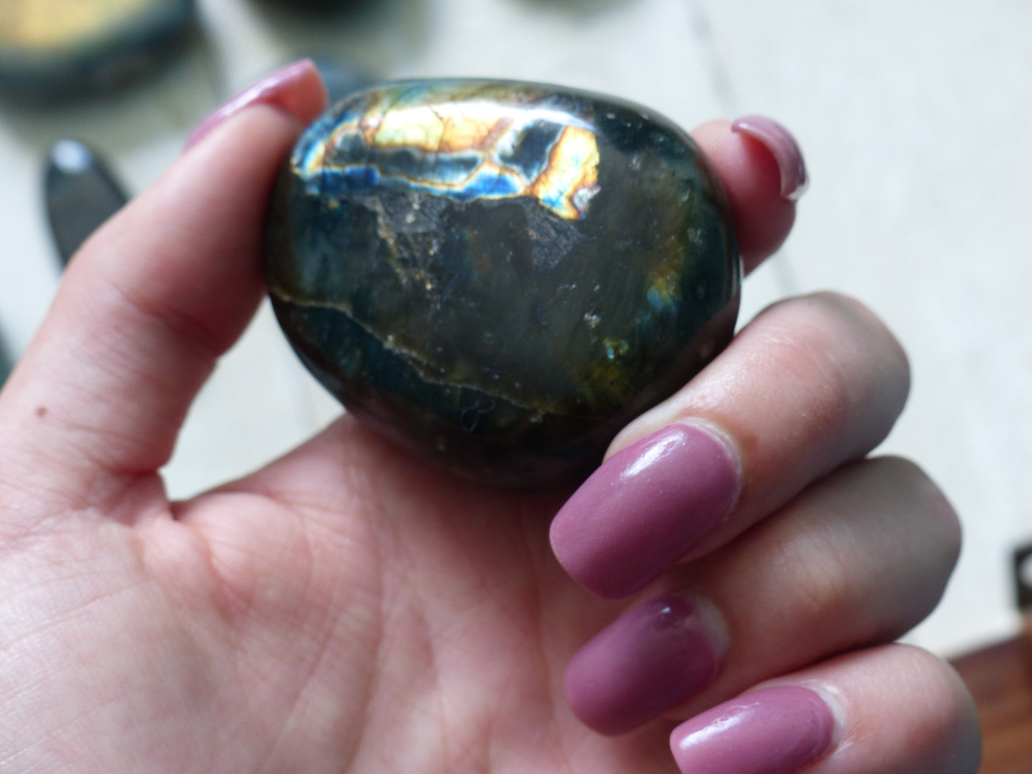 Labradorite Palm Stone, Firey Yellow & Orange Labradorite (#13)