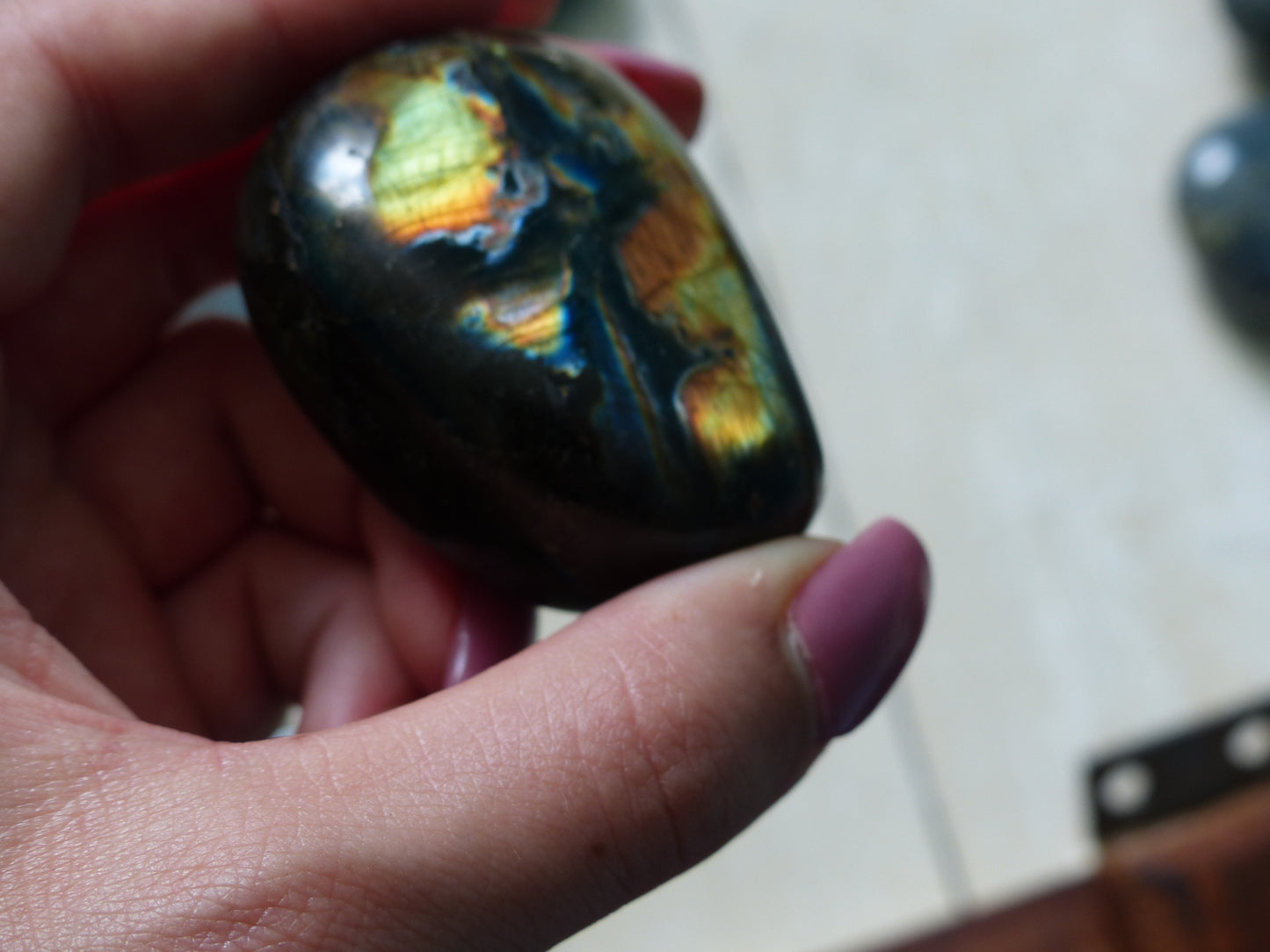 Labradorite Palm Stone, Firey Yellow & Orange Labradorite (#13)
