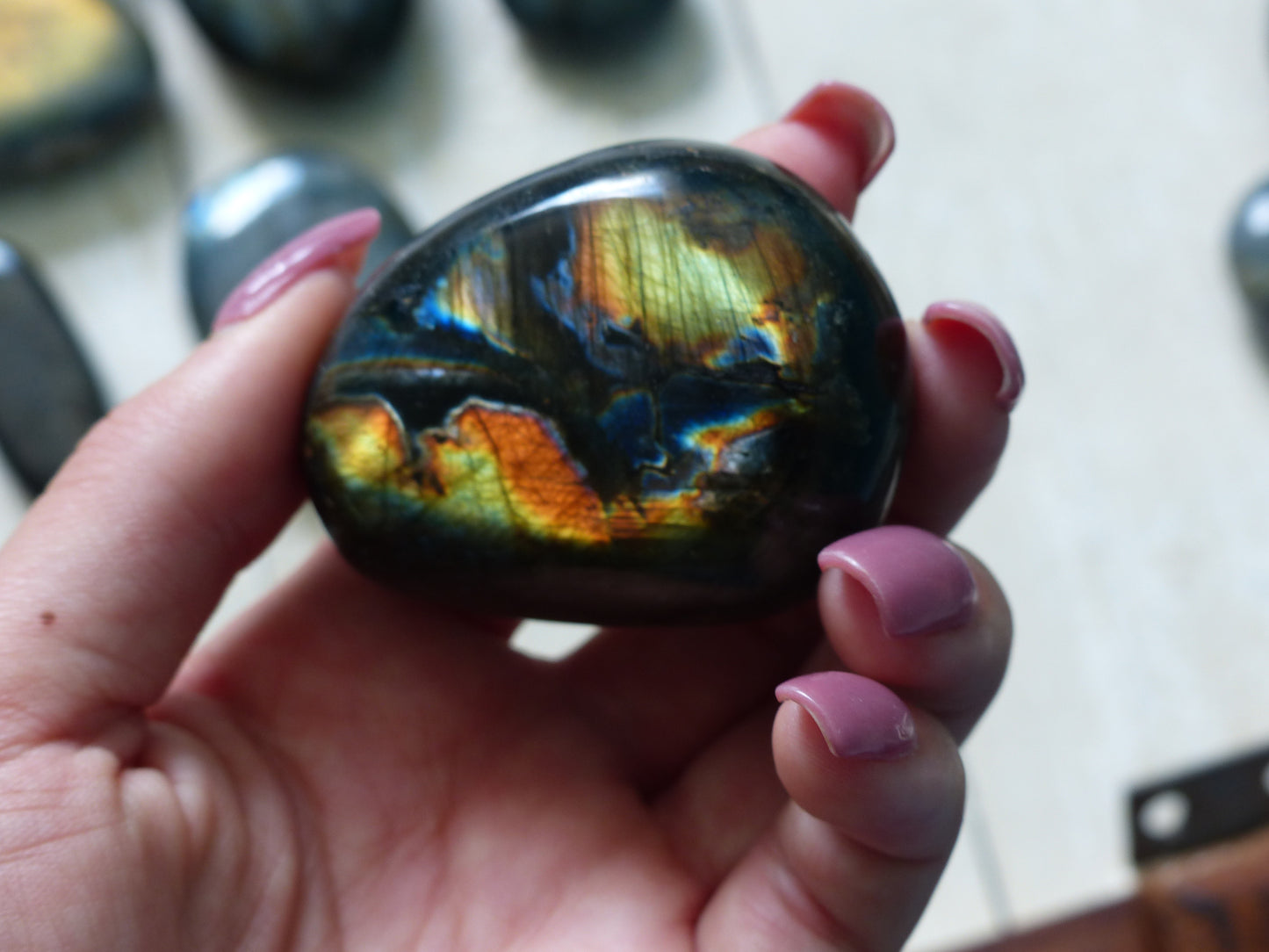 Labradorite Palm Stone, Firey Yellow & Orange Labradorite (#13)