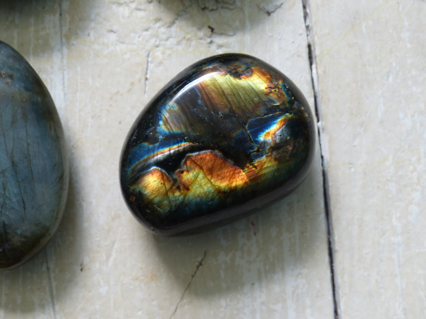 Labradorite Palm Stone, Firey Yellow & Orange Labradorite (#13)